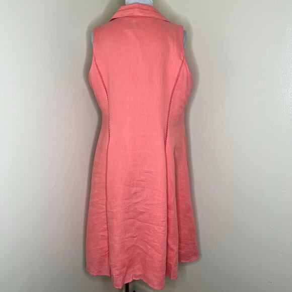 Jones New York Linen Wrap Dress 16 Womens Plus Coral Knee Length Collared A-Line - Picture 3 of 9